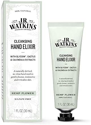 J.R. Watkins Hemp Flower Hand Elixir, No Rinse Waterless Cleansing Hand Wash, Convenient 1 oz J.R. Watkins