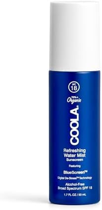 COOLA Organic Refreshing Water Mist Face Moisturizer With SPF 18, Dermatologist Tested Face Sunscreen With Plant-Derived BlueScreen Digital De-Stress Technology Coola