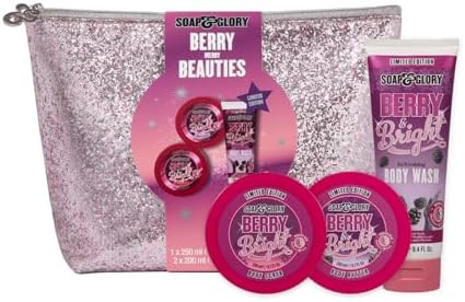 Soap & Glory Berry Merry Gift Set - Limited Edition Body Wash, Exfoliating Scrub and Body Butter - Enriched with Notes of Blackberry, Peony & Apple Blossom (3 Count) Soap & Glory