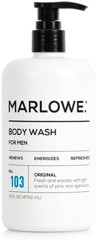 MARLOWE. No. 103 Mens Body Wash 15 Oz Pump, Energizing & Refreshing with Moisturizing Natural Aloe & Green Tea Extracts, Energetic, Fresh Cedarwood + Sea Salt Scent Marlowe.