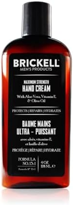 Brickell Men's Maximum Strength Hand Cream for Men, Natural and Organic Fast-Absorbing Hand Lotion with Vitamin E, Shea Butter, and Jojoba, 4 Ounce (Unscented) Brickell Men's Products