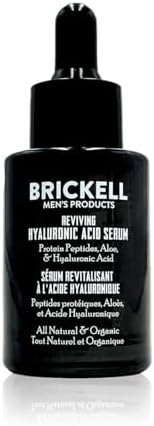 Brickell Men's Anti Aging Hyaluronic Acid Serum for Face, Reviving Day Serum for Men, Natural and Organic Face Serum with Protein Peptides to Restore Firmness and Collagen, 1 Ounce, Scented Brickell Men's Products