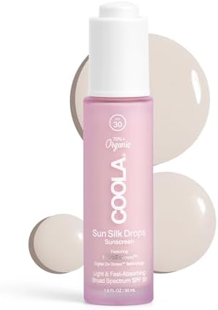 COOLA Organic Sun Silk Drops and Face Moisturizer with SPF 30, Dermatologist Tested Sunscreen with Plant-Derived BlueScreen Digital De-Stress Technology, 1 Fl Oz Coola