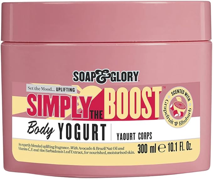 Soap & Glory Simply The Boost Body Yogurt - Lightweight Nourishing Body Moisturizer & Hydrating Skin Cream - Mood Boosting Grapefruit, Bergamot & Rhubarb Body Cream for Refreshed Dry Skin (300ml) Soap & Glory