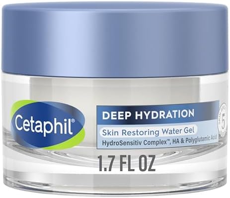 Cetaphil Deep Hydration Skin Restoring Water Gel with Hyaluronic and Polyglutamic Acid, Face Moisturizer, 72 Hour Hydration, For Dry, Dehydrated Sensitive Skin, Fragrance Free, 1.7 oz, Fragrance Free Cetaphil