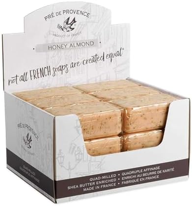 Pre de Provence Honey Almond Quadruple Milled Shea Butter Enriched Soap, 150 gram (5.3 oz), Case of 18 Pré de Provence