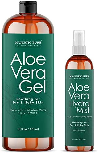 Majestic Pure Aloe Vera Gel and Mist Super Combo - 16 oz Gel and 4 oz Hydra Spray - 100 Percent Pure and Natural Cold Pressed Aloe Vera for Hair Growth, Face, Body and Skin Majestic Pure