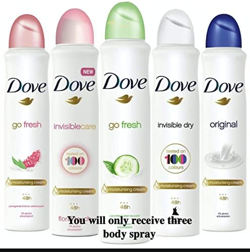 Dove body spray Anti-Perspirant/Anit-Transpirant (3X250ml/8.4oz, Mix within the avialble kinds) Dove