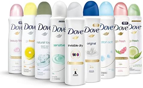 Dove Antiperspirant Spray, International Version, 150 ml (Pack of 10) - Mixed within available scents, no more than 2 products of the same scent Dove