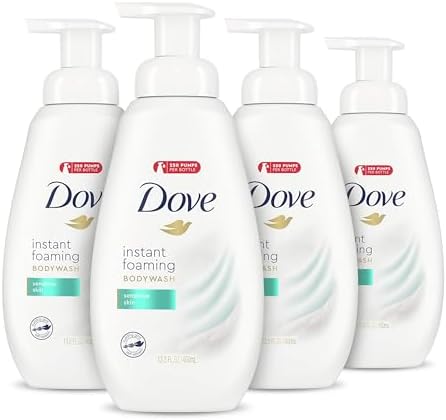 Dove Instant Foaming Body Wash 4 Count for Softer and Smoother Skin Sensitive Skin Effectively Washes Away Bacteria While Nourishing Your Skin 13.5 oz Dove