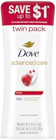 Dove Advanced Care Antiperspirant Deodorant Stick for Women Revive for 48 Hour Protection And Soft And Comfortable Underarms 2.6 oz, 2 Count Dove