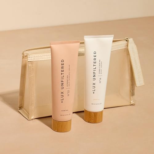 + Lux Unfiltered First Class Glow Travel Kit, Includes N°32 Hydrating Self Tanning Cream in Santal, N°14 Conditioning Body Cream in Santal and a Water Resistant Cosmetic Pouch, Easy Storage + Lux Unfiltered