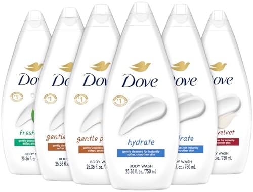 Dove Body Wash Value-Size Variety 6-Pack – Hydrate, Gentle Pamper, Fresh Care, and Silky Velvet, Family Size, 25.36 Oz Ea Dove