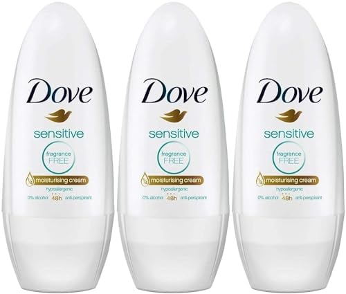 Dove Sensitive Antiperspirant Deodorant Roll-On, Fragrance-Free, 1.7 Ounce / 50 Ml (Pack of 3) Dove