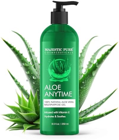 Majestic Pure Aloe Vera Gel for Face and Hair - with vitamin E, Soothes, Moisturizes, & Nourishes Skin & Hair, Soothes Sunburn | 8.5 Fl Oz Majestic Pure