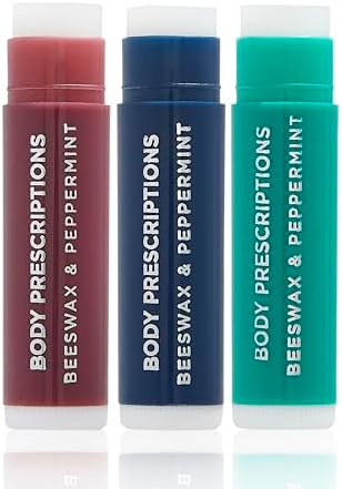 Body Prescriptions Lip Balm Trio for Men - Beeswax and Peppermint, Christmas Stocking Present Set, Nourishing and Moisturizing Formula, Great Holiday Present for Him, Blue Plaid Body Prescriptions