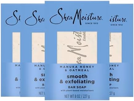 SheaMoisture Bar Soap Manuka Honey Oatmeal 4 Count Smoothing & Exfoliating Smooth and Exfoliating bar soap with 24h shea moisture nutrients for Healthy, Glowing Skin 8 oz SheaMoisture