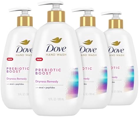 Dove Prebiotic Boost Hand Wash Dryness Remedy 4 Count for Lasting Softness, with Acai & Peptides, 12 oz Dove