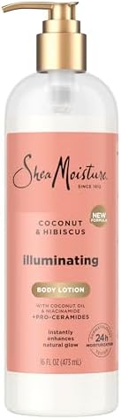 SheaMoisture Illuminating Body Lotion with Coconut Oil, Hibiscus, Niacinamide and Pro-Ceramides, Instantly Enhancing Skin's Natural Glow, 24H Moisturizing 16 oz SheaMoisture