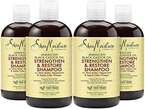 SheaMoisture Jamaican Black Castor Oil Strengthen & Restore Shampoo, Shea Butter, Peppermint & Apple Cider Vinegar, Sulfate Free, Chemically Processed Hair, 13 Fl Oz Ea (Pack of 4) SheaMoisture