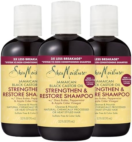 SheaMoisture Strengthen & Restore Shampoo, Travel-Size 3-Pack – Jamaican Black Castor Oil Clarifying Shampoo for Build-Up, 3.2 Oz Ea SheaMoisture