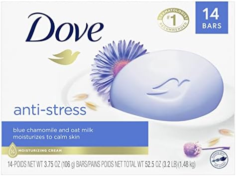 Dove Beauty Bar Gentle Cleanser Moisturizes To Calm Skin Anti-Stress Cream Bar Gentle Bar Soap Cleanser Made With 1/4 Moisturizing Cream 3.75 oz 14 Count Dove