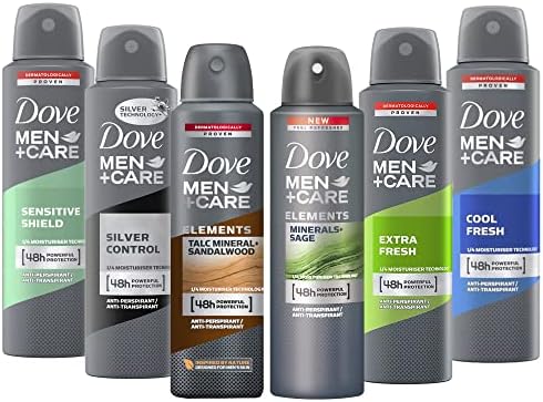 Dove Men+ Care Dry Spray Antiperspirant Deodorant 150 ML Pack of 6 Mixed Scents 5 Fl Oz (Pack of 6) 30 Fl Oz Dove