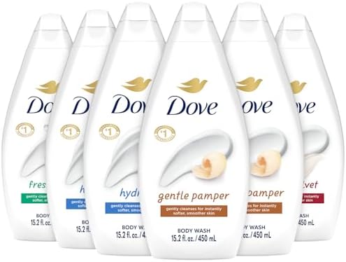 Dove Body Wash Variety 6-Pack – Hydrate, Gentle Pamper, Fresh Care, and Silky Velvet, 15.22 Oz Ea Dove