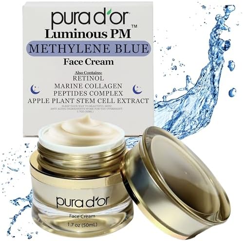 PURA D'OR 1.7 Oz Luminous PM Face Cream - Methylene Blue, Marine Collagen, Retinol, Peptides, Apple Stem Cell Extract - Anti-Aging Nighttime Moisturizer - Overnight Facial Treatment For Women & Men Pura D'Or