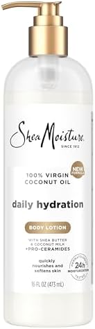 SheaMoisture Daily Hydration Body Lotion with 100% Virgin Coconut Oil, Shea Butter, Coconut Milk and Pro-Ceramides, Quickly Nourish & Soften Skin, 24H Moisturizing 16 oz SheaMoisture