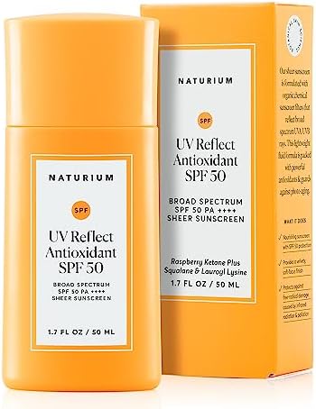 Naturium UV Reflect Antioxidant, Broad Spectrum SPF 50 PA ++++ Sheer Sunscreen, Lightweight Face & Skin Protector with Soft Matte Finish, 1.7 oz Naturium