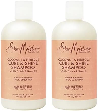 SheaMoisture Curl and Shine Coconut Shampoo for Curly Hair Coconut and Hibiscus Paraben Free Shampoo 13 oz 2 Count SheaMoisture