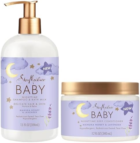 Shea Moisture Baby Care Set – Relaxing Nighttime Shampoo & Bath Milk + Nighttime Deep Conditioner, Manuka Honey & Lavender (2 Piece Set) SheaMoisture