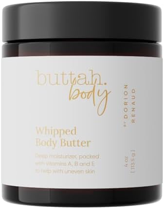 Buttah Skin by Dorion Renaud Whipped Body Butter 4oz - 100% All Natural & Organic (Hard in Jar) Pure Whipped Virgin Raw African Shea Butter - Moisturizer for Melanin Rich Skin - Black Owned Skincare buttah. by Dorion Renaud