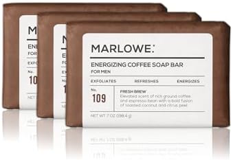 MARLOWE. No. 109 Coffee Bar Soap 7 oz (3 Bars), Body Scrub Soap for Men, Refreshing, Energizing & Exfoliating with Natural Extract, Caffeine, Coffee Bean & Cocoa Butter, Fresh Brewed Scent Marlowe.