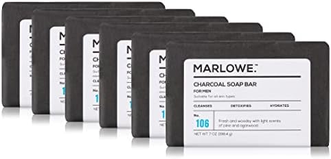 MARLOWE. No. 106 Charcoal Soap 7 oz (6 Bars) Body Bar Soap for Men, Cleansing, Purifying & Hydrating with Natural Extracts, Shea Butter, Olive Oil & Green Tea Extracts, Fresh Woodsy Scent Marlowe.