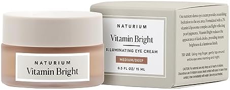 Naturium Vitamin Bright Illuminating Eye Cream, Under Eye Repair Cream for Dark Circles, with Vitamin K, Phyto-Complex, & Mineral Pigments, Medium/Deep, 0.5 oz Naturium