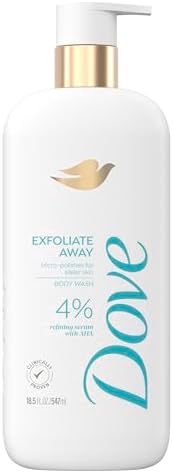 Dove Body Wash Exfoliate Away Micro-polishes for silkier skin 4% refining serum with AHA 18.5 oz Dove