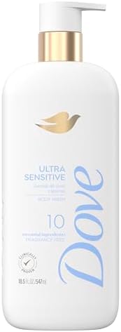 Dove Fragrance Free Body Wash Ultra Sensitive Gentle all-over cleanse 10 essential ingredients 18.5 oz Dove