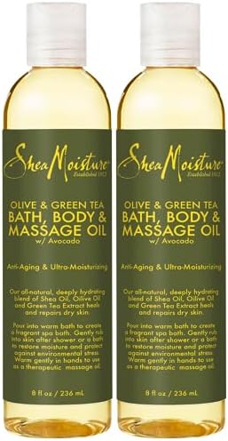 SheaMoisture Olive & Green Tea Bath, Body & Massage Oil 2-Pack – Avocado Oil, Anti-Aging & Ultra-Moisturizing for Dry Skin, 8 Oz Ea SheaMoisture