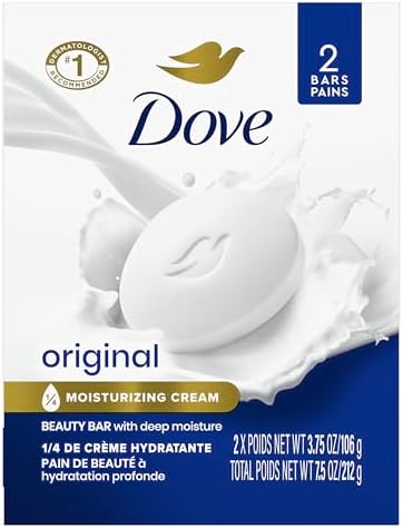 Dove Beauty Bar Soap Original, 2 Bars Pack of 12 for Soft, Smooth Skin, with 1/4 Moisturizing Cream 3.75 oz Dove