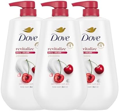 Dove Body Wash with Pump 3 Count Revitalizante Cherry & Chia Milk, for Renewed, Healthy Looking Skin,Moisturizing Gentle Skin Cleanser with 24hr Renewing MicroMoisture, 30.6 oz Dove