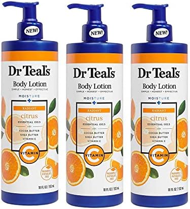 Dr Teal's Vitamin C & Citrus Body Lotion Gift Set (3 Pack, 18oz Ea.) - Glow & Radiance Formula - Essential Oils Blended with Pure Epsom Salt Nourish Skin & Helps Relieve the Mind of Stress Dr. Teal's