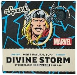 Dr. Squatch All Natural Divine Storm Limted Edition Men's Bar Soap with Medium Grit Marvel Thor Stonebreaker Made From Natural Oils, Black Dr. Squatch