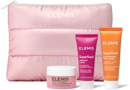 ELEMIS Way to Glow Skincare Kit, Travel Set with Travel-Size Rose Cleansing Balm, Glow Priming Moisturizer & Midnight Facial, Nourish & Illuminate Skin all day Elemis