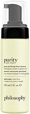 philosophy purity made simple pore purifying foaming facial cleanser - with papaya enzyme & glycolic acid - face wash removes dirt and impurities from pores - 5 fl oz philosophy