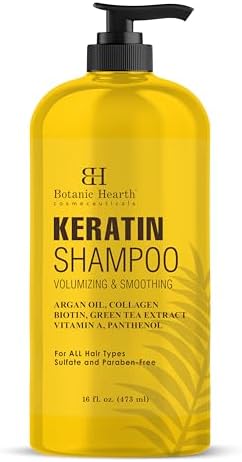 Botanic Hearth Keratin Shampoo - with Argan Oil, Collagen & Biotin - Best for Dry Damaged, Fizzy & Color Treated Hair - Hair Thickening & Sulfate free - 16 Fl Oz (Pack of 1) Botanic Hearth