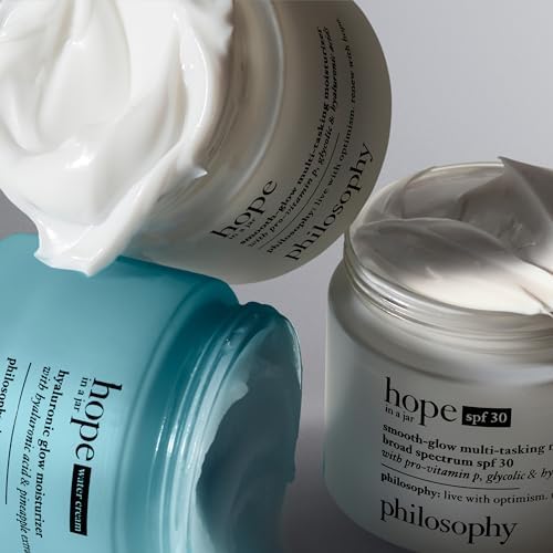 philosophy hope in a jar hyaluronic glow water cream face moisturizer - with hyaluronic acid & pineapple extract – provides 72-hour hydration & primes skin for makeup – 2 fl oz. philosophy