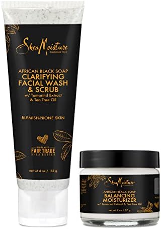 SheaMoisture African Black Soap Scrub & Lotion Cleanser & Scrub and Lotion Duo Blemish Prone Skin Clarifying 2 Count SheaMoisture