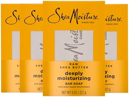 SheaMoisture Bar Soap Raw Shea Butter 4 count Moisturize and Restore Dry Skin Deeply Moisturizing bar soap with 24h shea moisture nutrients for Healthy, Glowing Skin 8 oz SheaMoisture